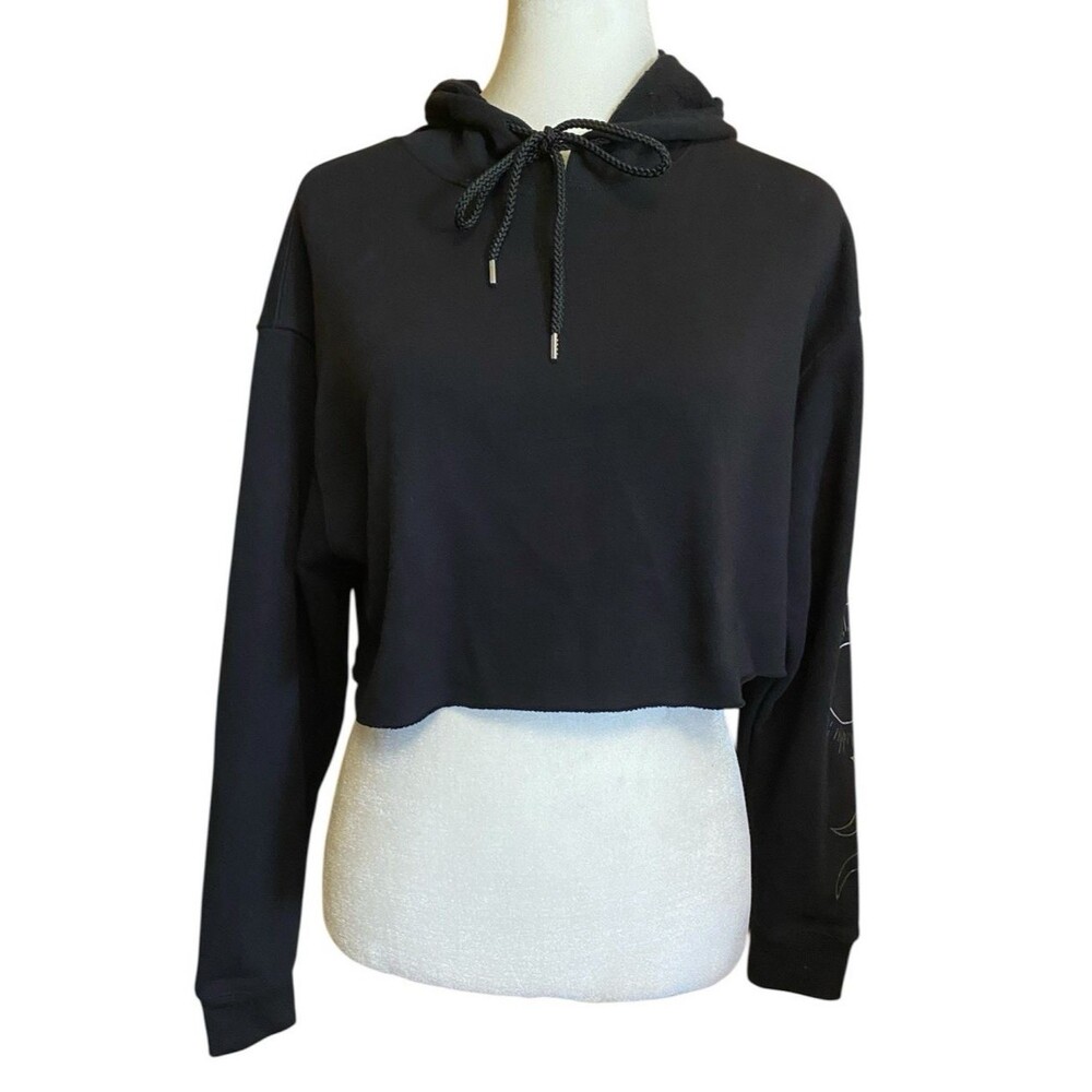 Forever 21 Top Women's Size M Black Hoodie Cropped Pullover